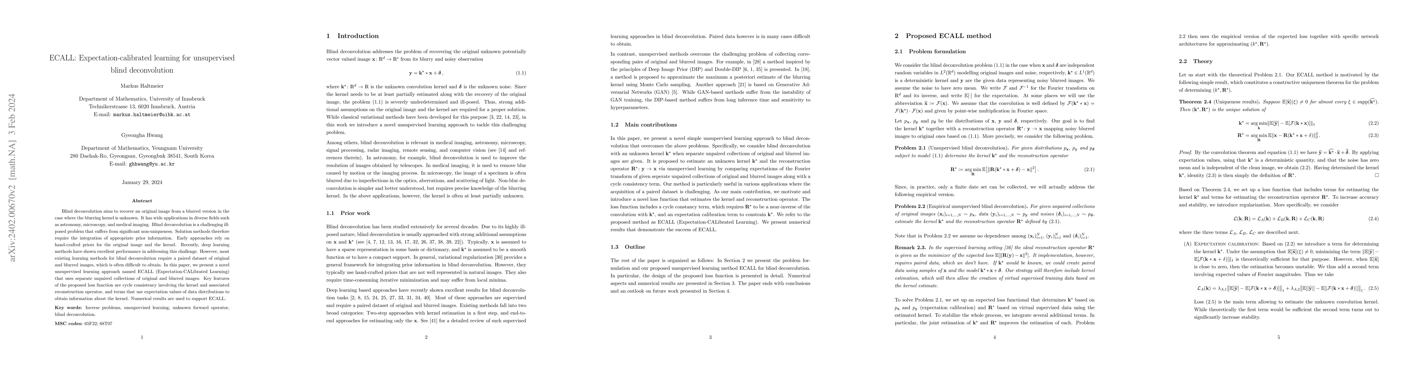 Thumbnail for ECALL: Expectation-calibrated learning for unsupervised blind
  deconvolution