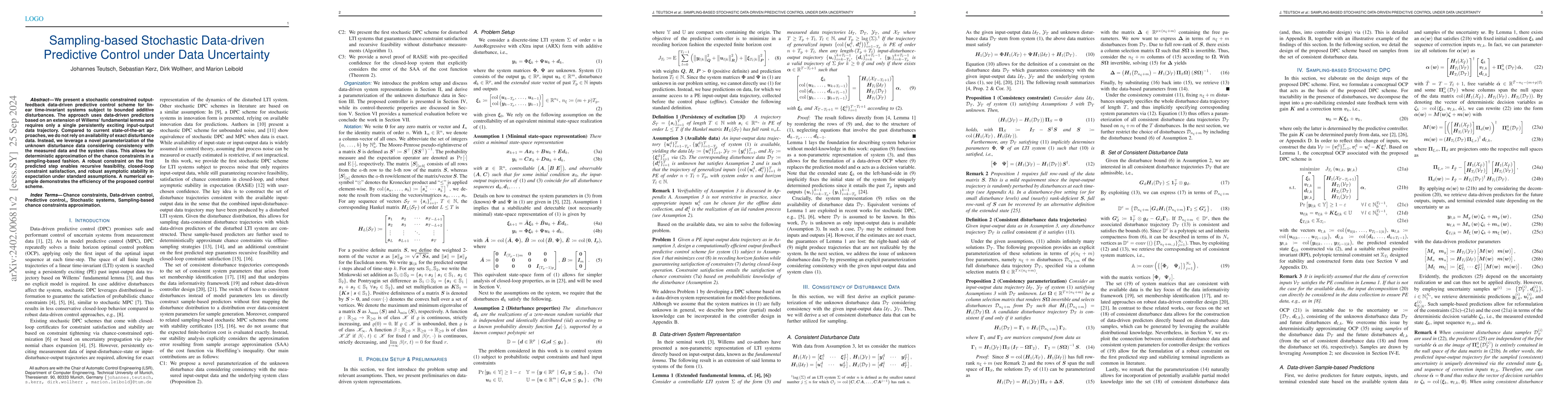 Thumbnail for Sampling-based Stochastic Data-driven Predictive Control under Data
  Uncertainty