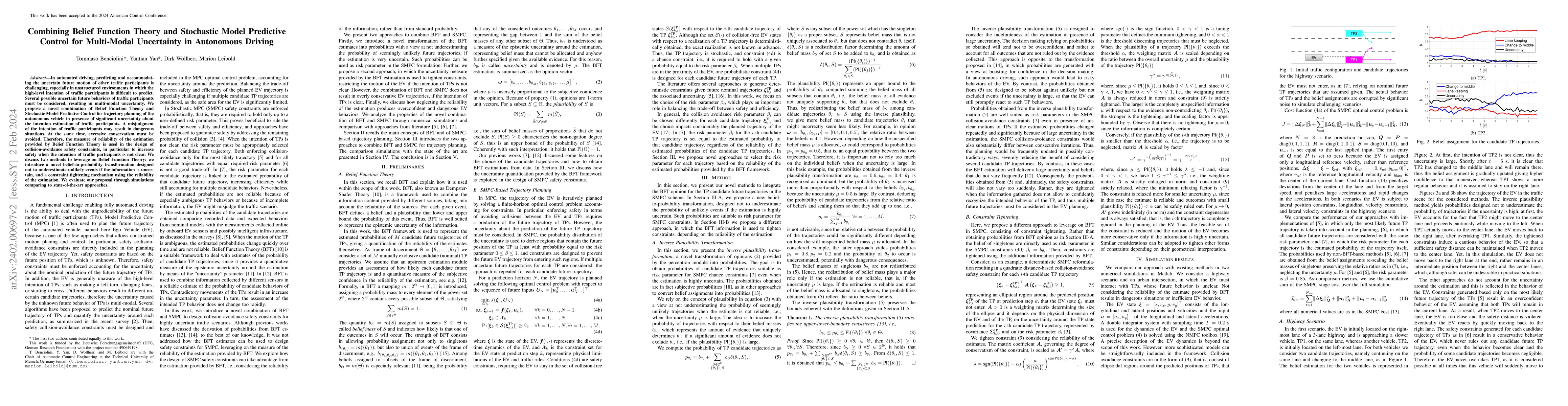Thumbnail for Combining Belief Function Theory and Stochastic Model Predictive Control
  for Multi-Modal Uncertainty in Autonomous Driving