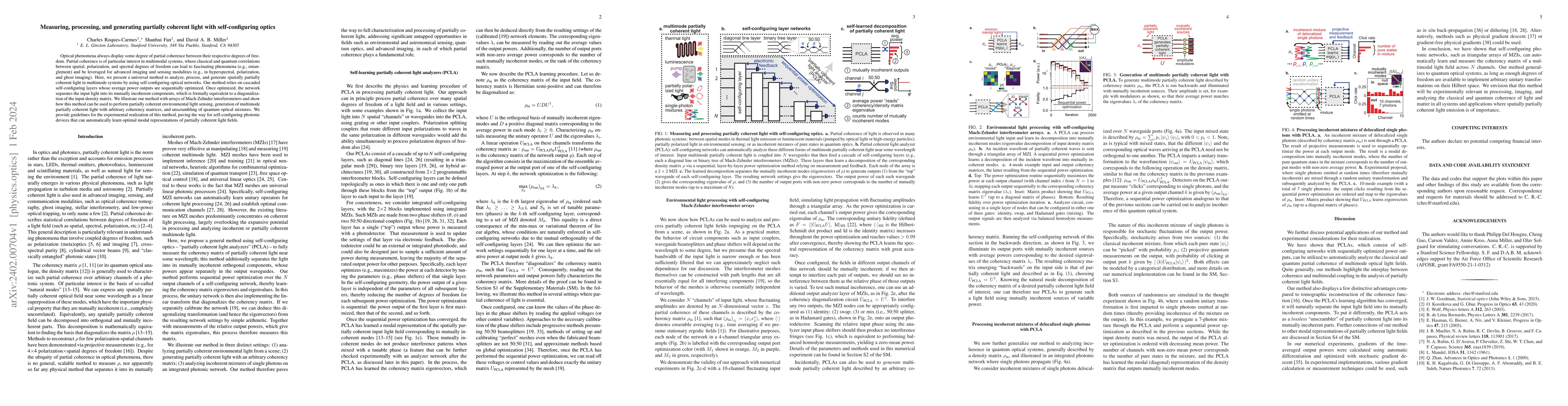 Thumbnail for Measuring, processing, and generating partially coherent light with
  self-configuring optics