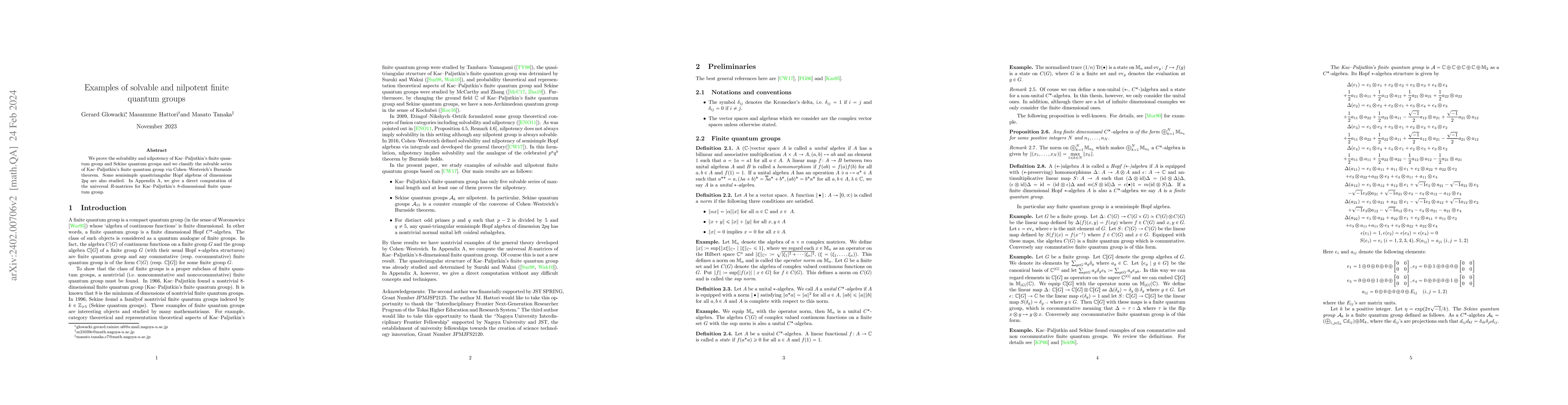 Thumbnail for Examples of solvable and nilpotent finite quantum groups