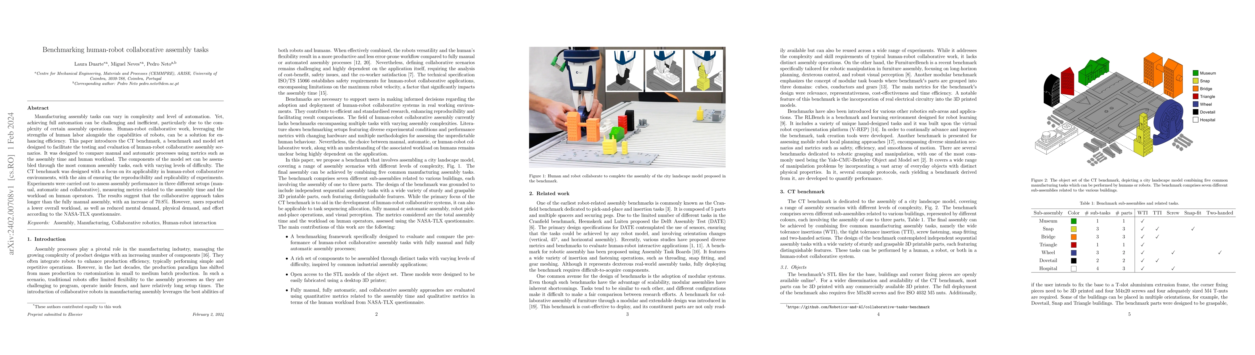 Thumbnail for Benchmarking human-robot collaborative assembly tasks