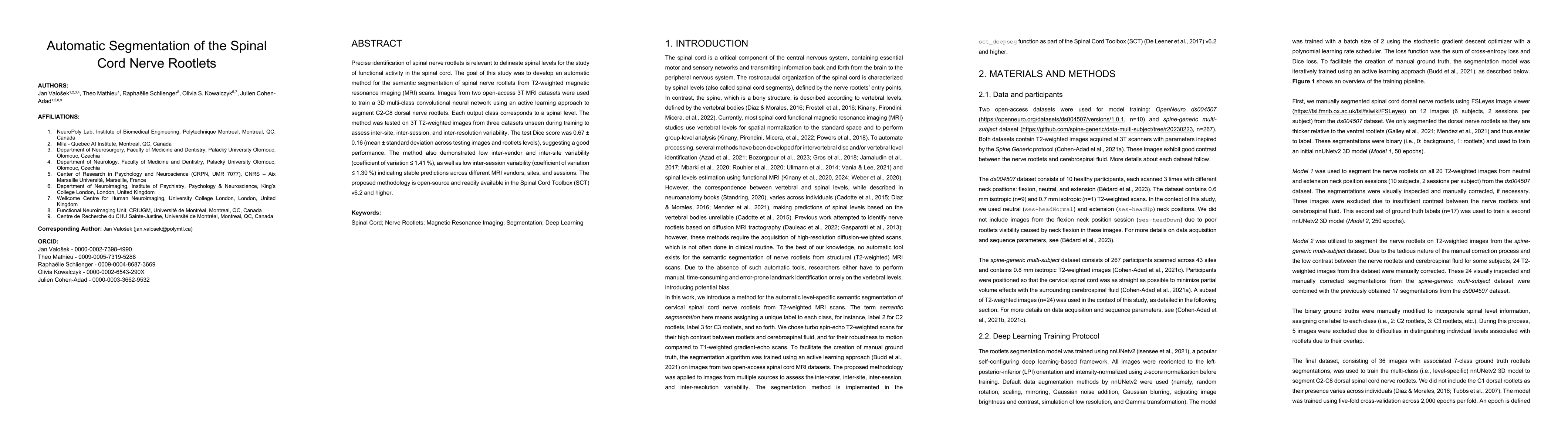 Thumbnail for Automatic Segmentation of the Spinal Cord Nerve Rootlets