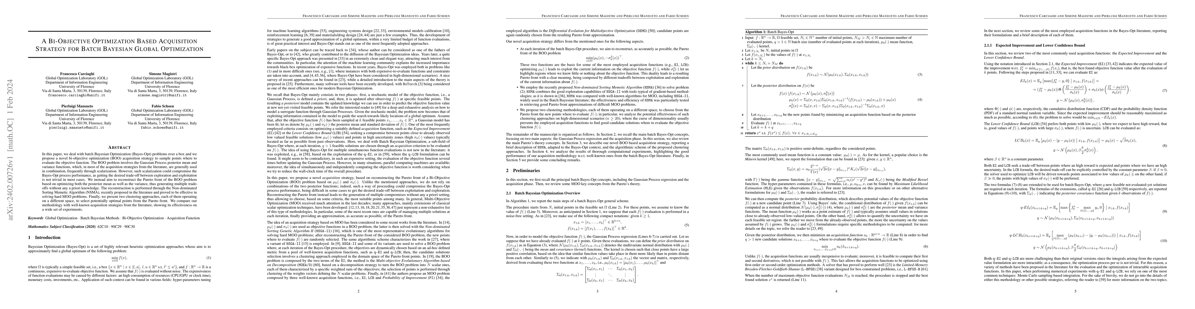 Thumbnail for A Bi-Objective Optimization Based Acquisition Strategy for Batch
  Bayesian Global Optimization