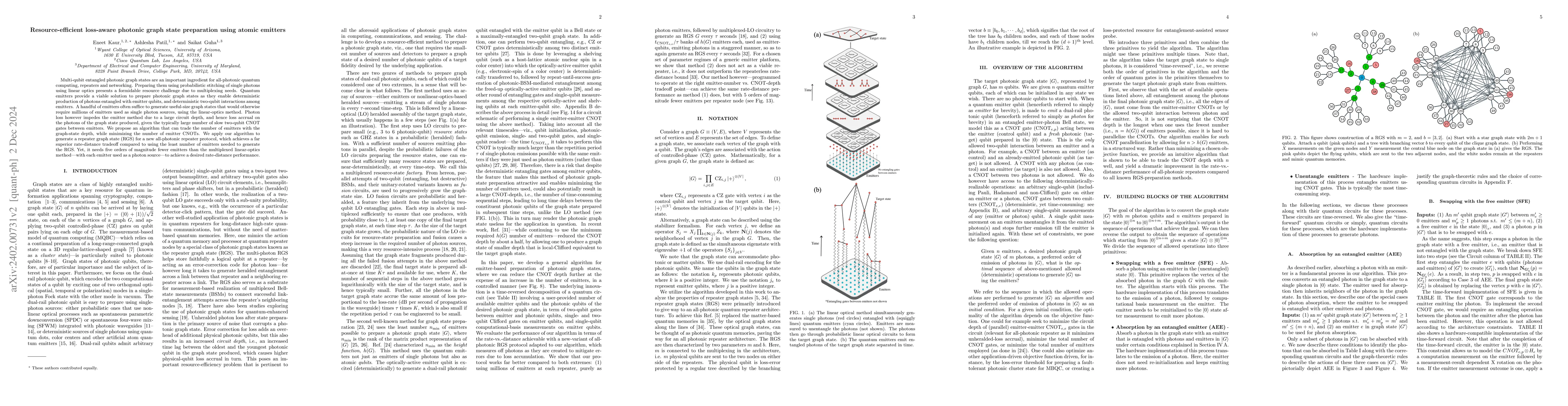 Thumbnail for Resource-efficient and loss-aware photonic graph state preparation using
  an array of quantum emitters, and application to all-photonic quantum
  repeaters
