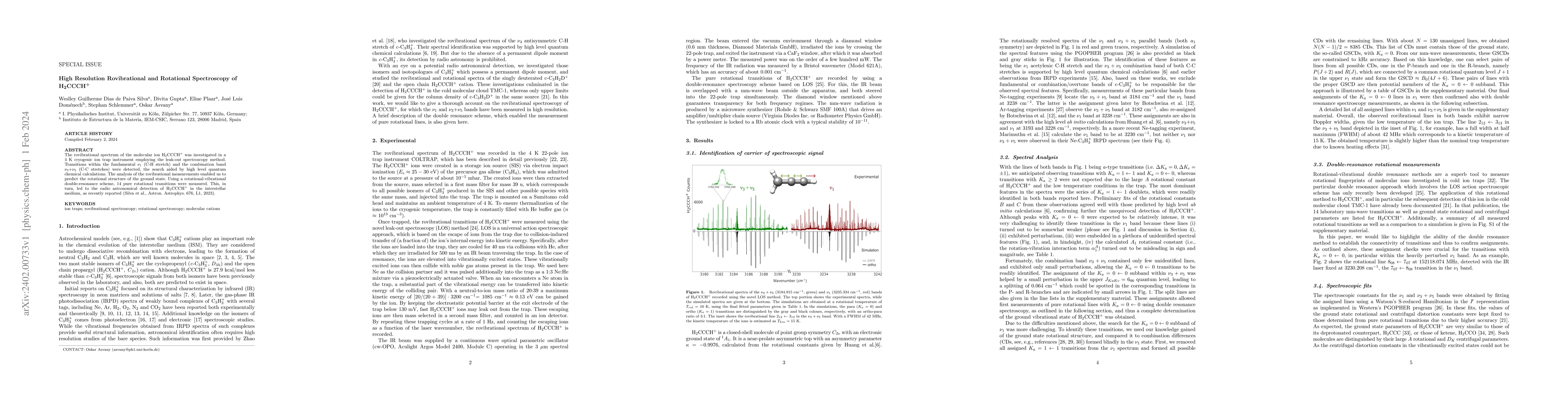 Thumbnail for High Resolution Rovibrational and Rotational Spectroscopy of
  H$_2$CCCH$^+$