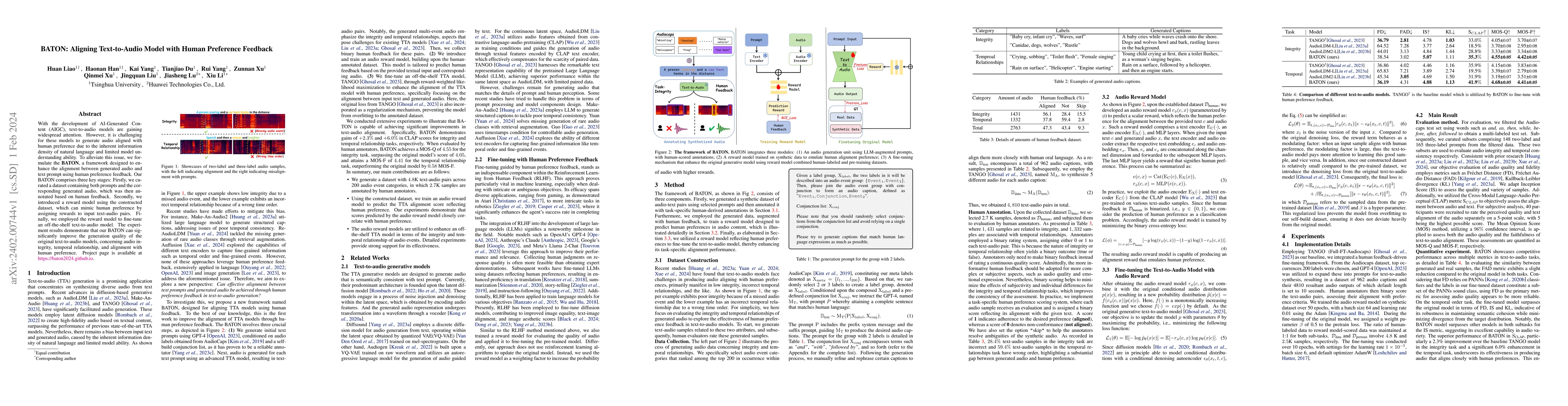 Thumbnail for BATON: Aligning Text-to-Audio Model with Human Preference Feedback