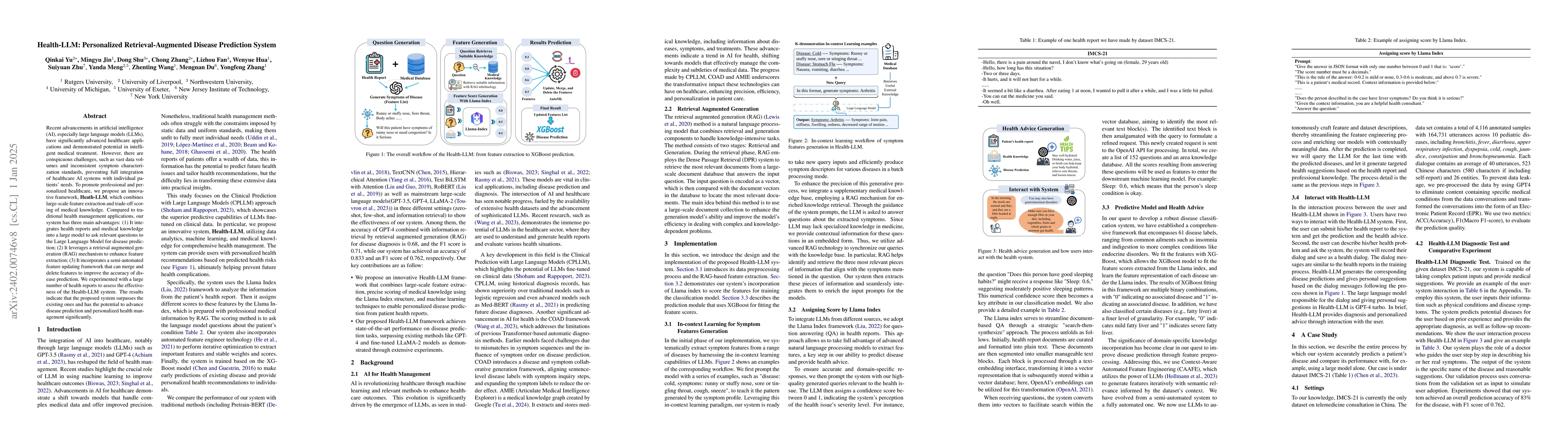 Thumbnail for Health-LLM: Personalized Retrieval-Augmented Disease Prediction System