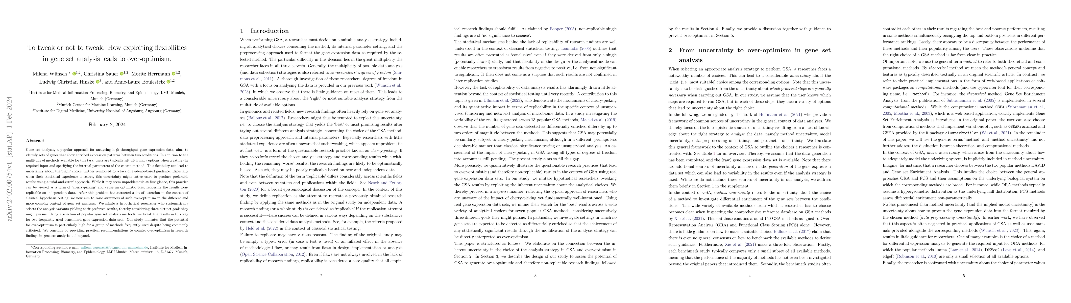 Thumbnail for To tweak or not to tweak. How exploiting flexibilities in gene set
  analysis leads to over-optimism