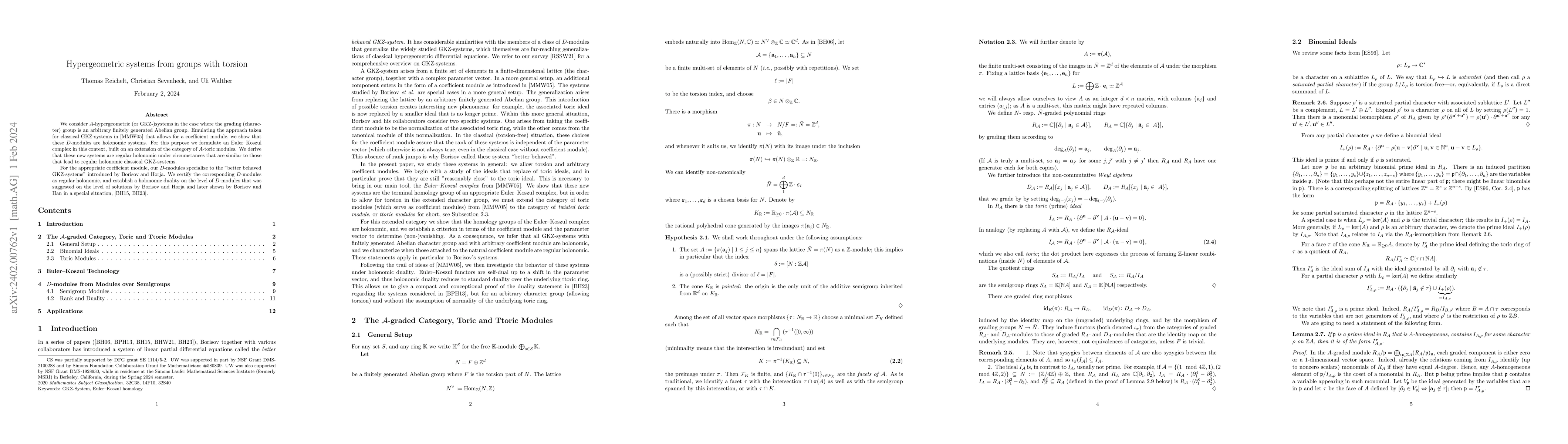 Thumbnail for Hypergeometric systems from groups with torsion