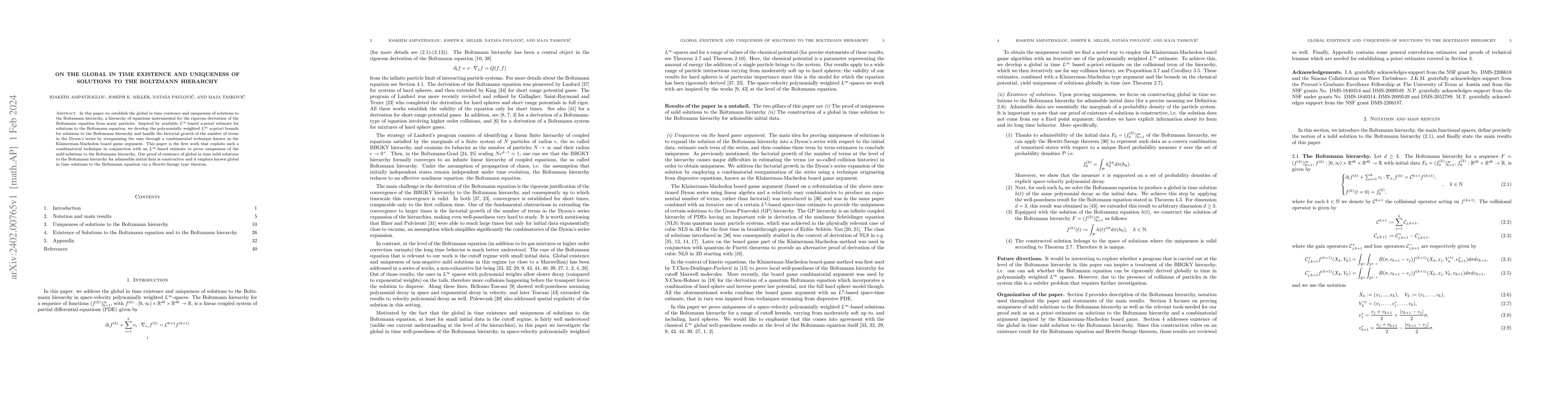 Thumbnail for On the global in time existence and uniqueness of solutions to the
  Boltzmann hierarchy