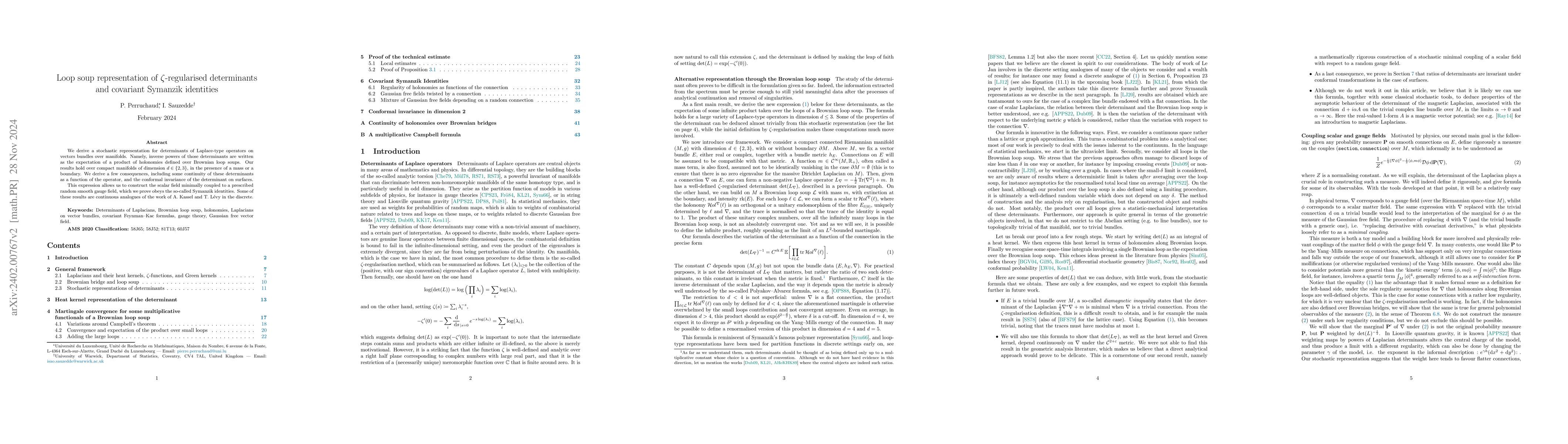 Thumbnail for Loop soup representation of zeta-regularised determinants and
  equivariant Symanzik identities