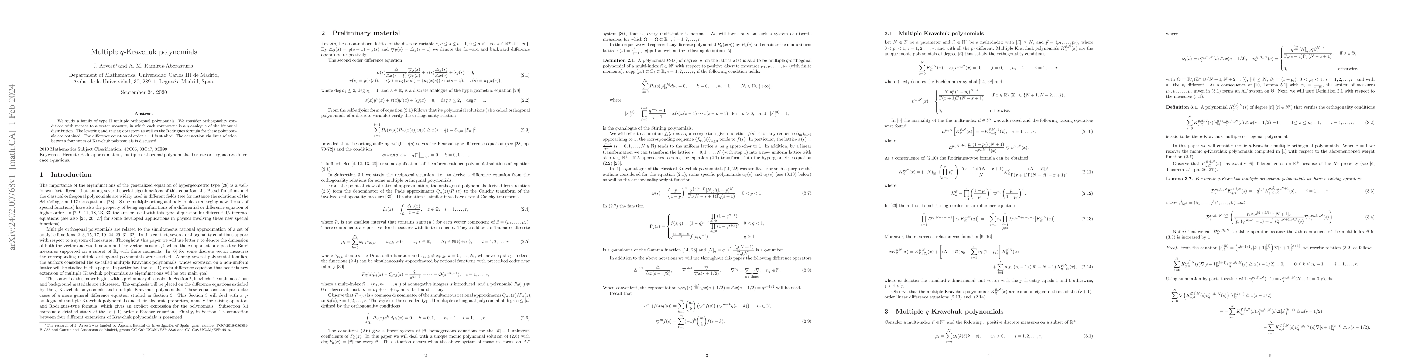 Thumbnail for Multiple q-Kravchuk polynomials