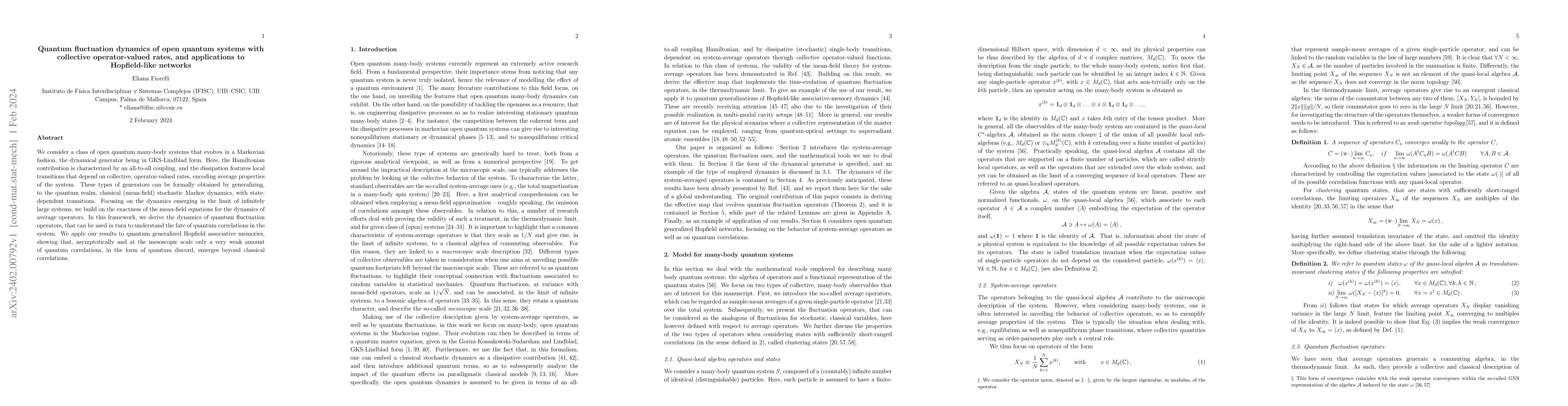Thumbnail for Quantum fluctuation dynamics of open quantum systems with collective
  operator-valued rates, and applications to Hopfield-like networks