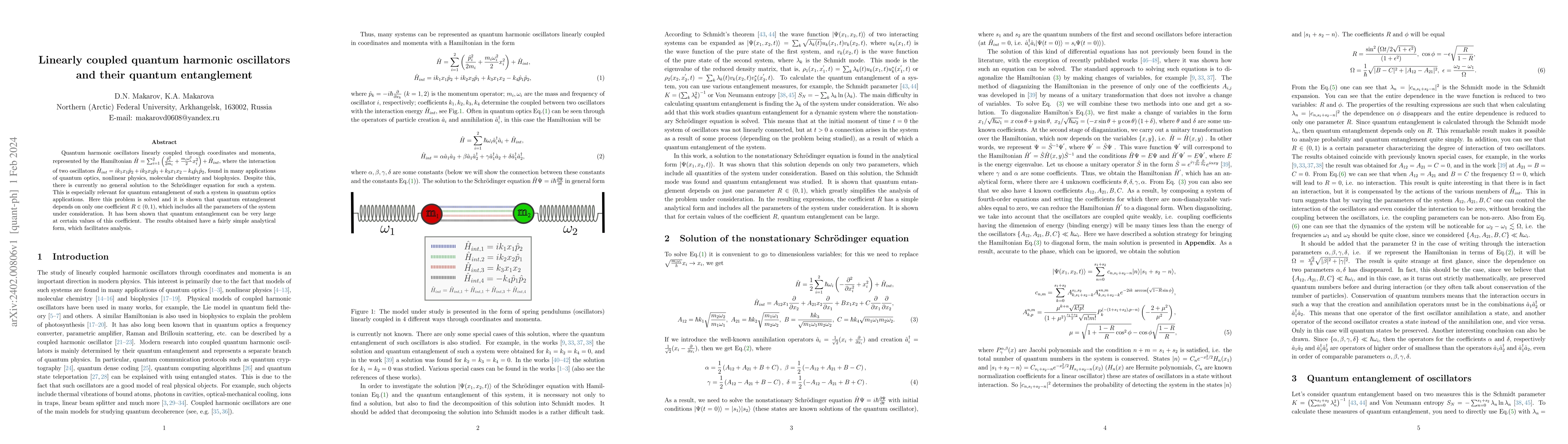 Thumbnail for Linearly coupled quantum harmonic oscillators and their quantum
  entanglement