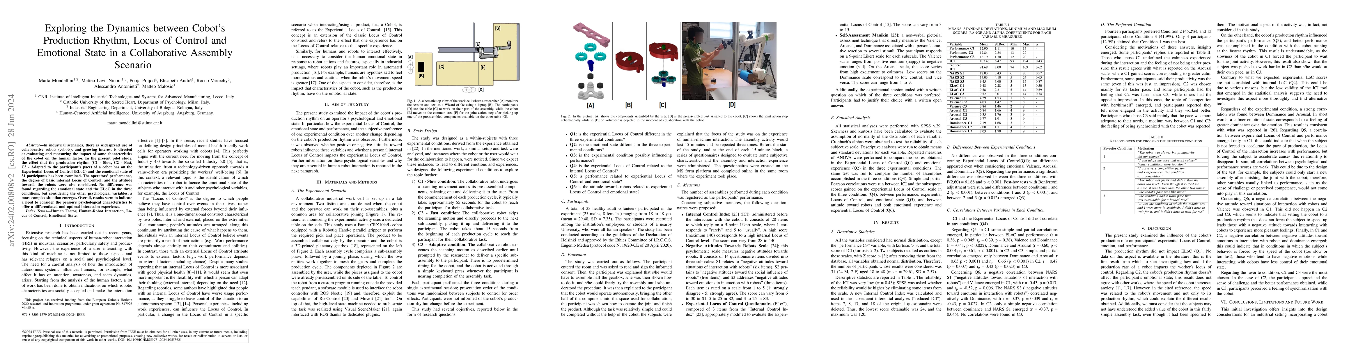 Thumbnail for Exploring the Dynamics between Cobot's Production Rhythm, Locus of
  Control and Emotional State in a Collaborative Assembly Scenario