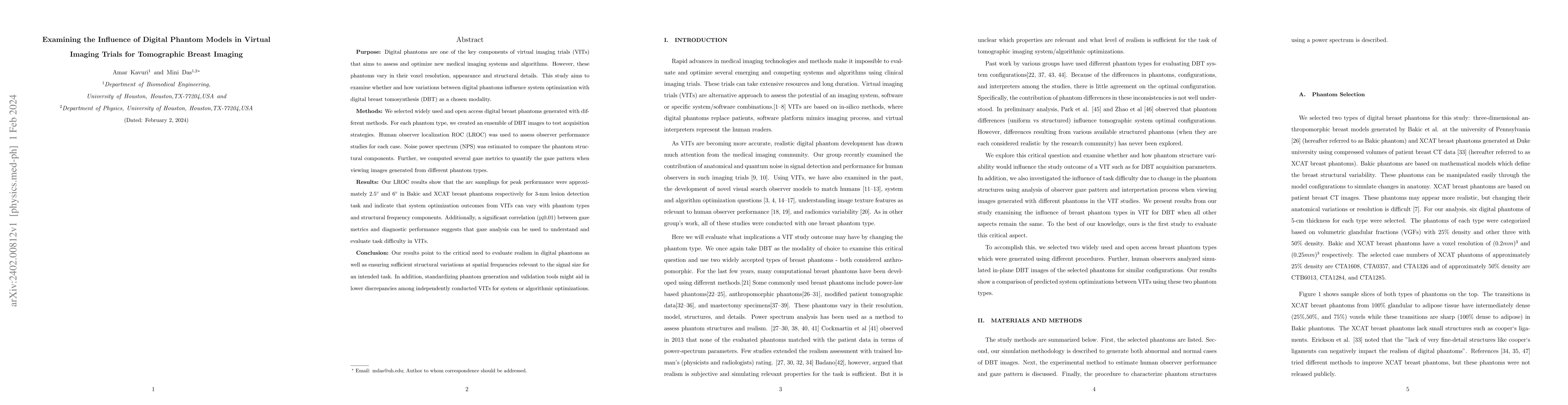 Thumbnail for Examining the Influence of Digital Phantom Models in Virtual Imaging
  Trials for Tomographic Breast Imaging
