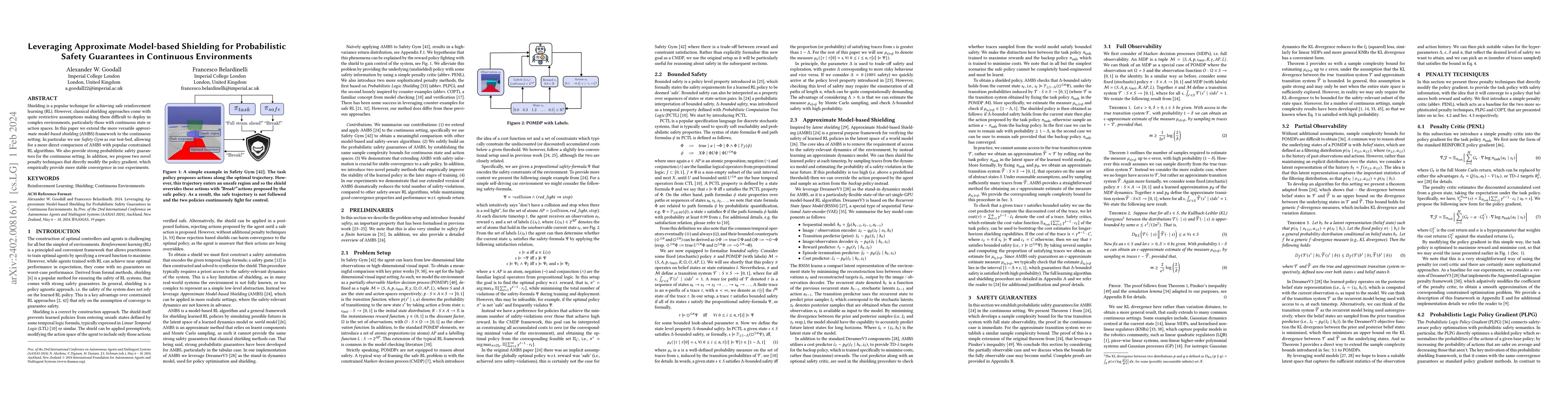 Thumbnail for Leveraging Approximate Model-based Shielding for Probabilistic Safety
  Guarantees in Continuous Environments