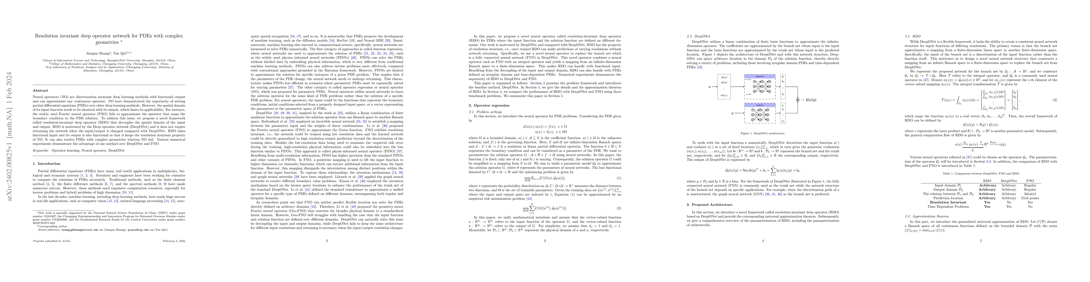 Thumbnail for Resolution invariant deep operator network for PDEs with complex
  geometries