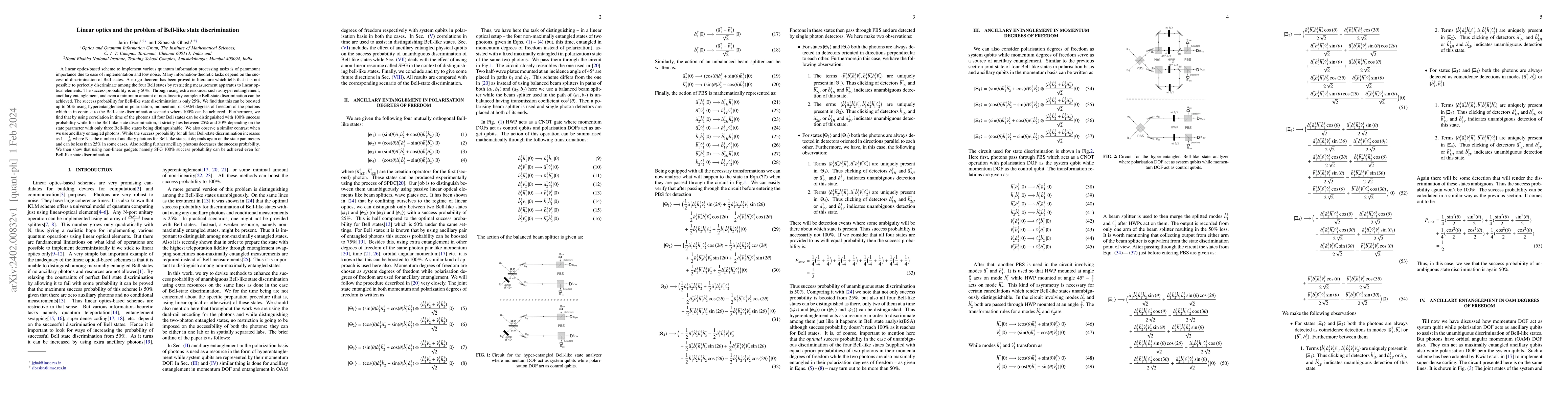 Thumbnail for Linear optics and the problem of Bell-like state discrimination