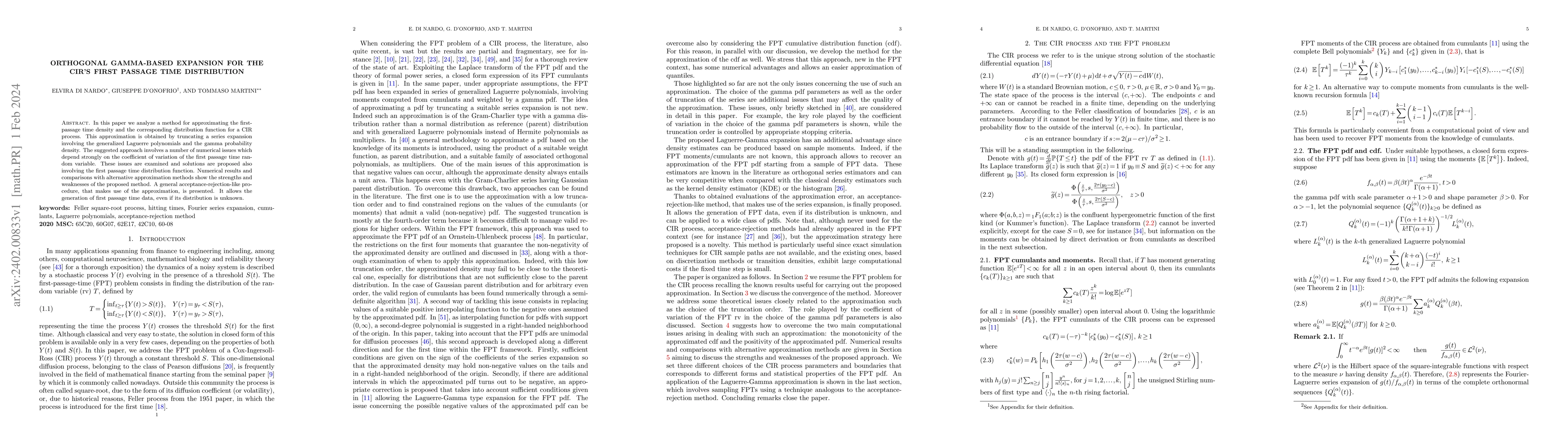 Thumbnail for Orthogonal gamma-based expansion for the CIR's first passage time
  distribution