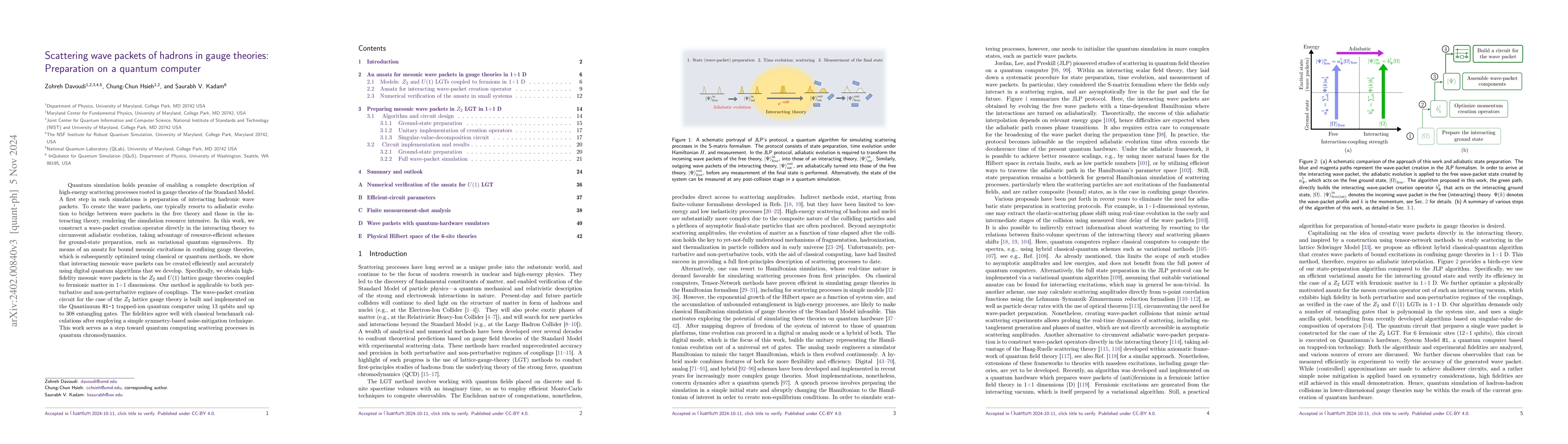 Thumbnail for Scattering wave packets of hadrons in gauge theories: Preparation on a
  quantum computer