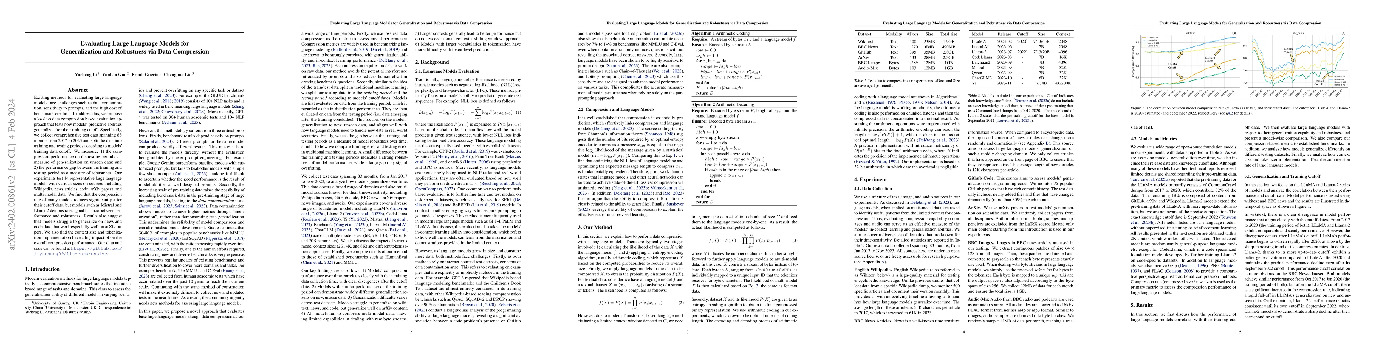 Thumbnail for Evaluating Large Language Models for Generalization and Robustness via
  Data Compression