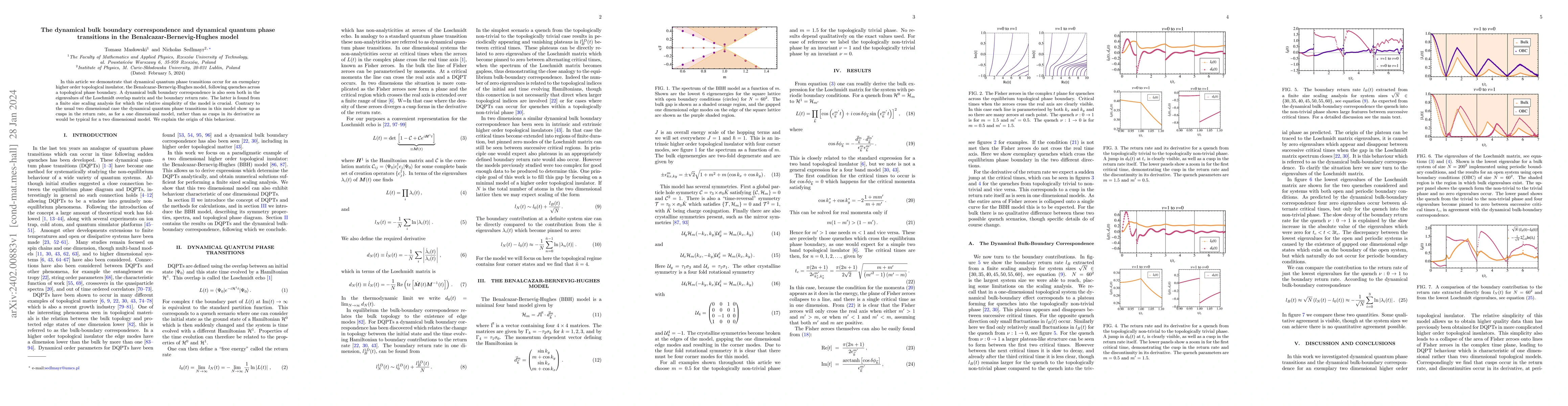 Thumbnail for The dynamical bulk boundary correspondence and dynamical quantum phase
  transitions in the Benalcazar-Bernevig-Hughes model