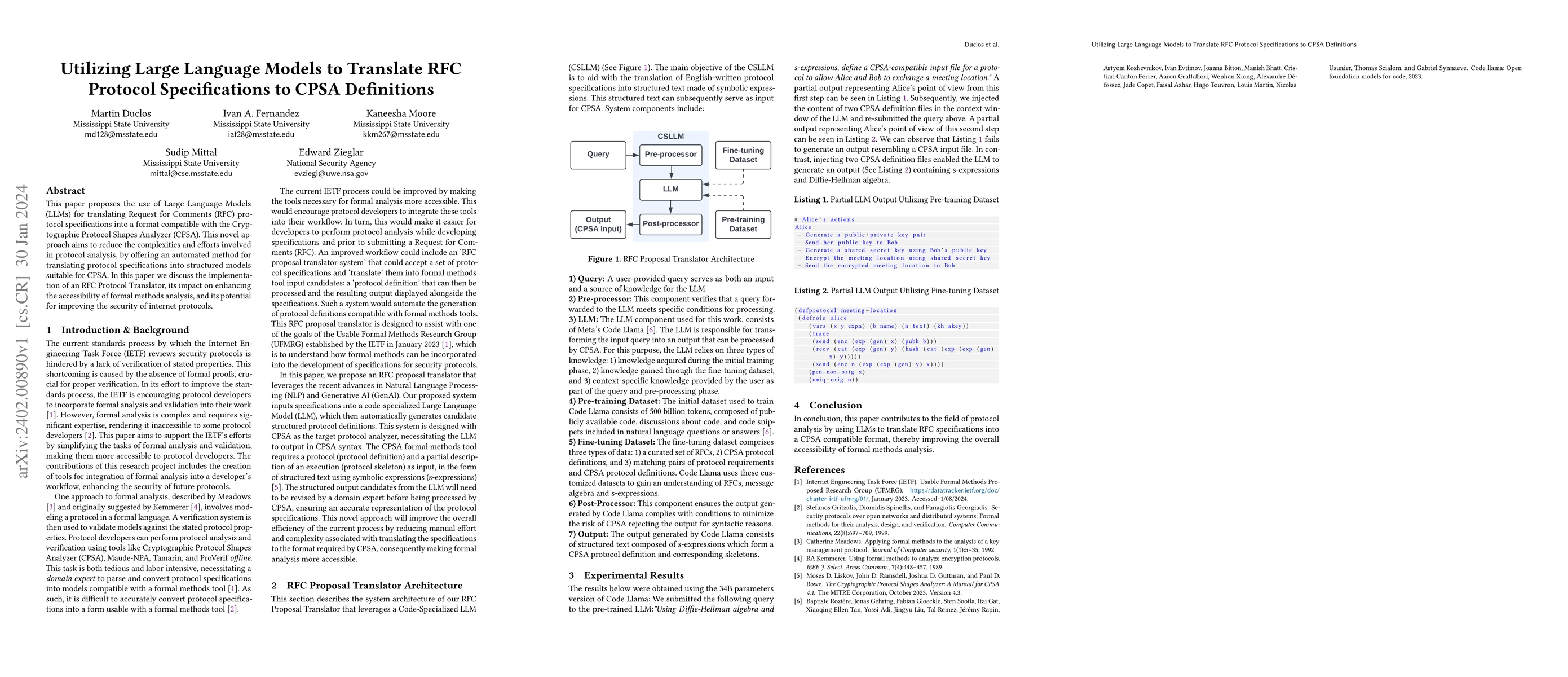 Thumbnail for Utilizing Large Language Models to Translate RFC Protocol Specifications
  to CPSA Definitions