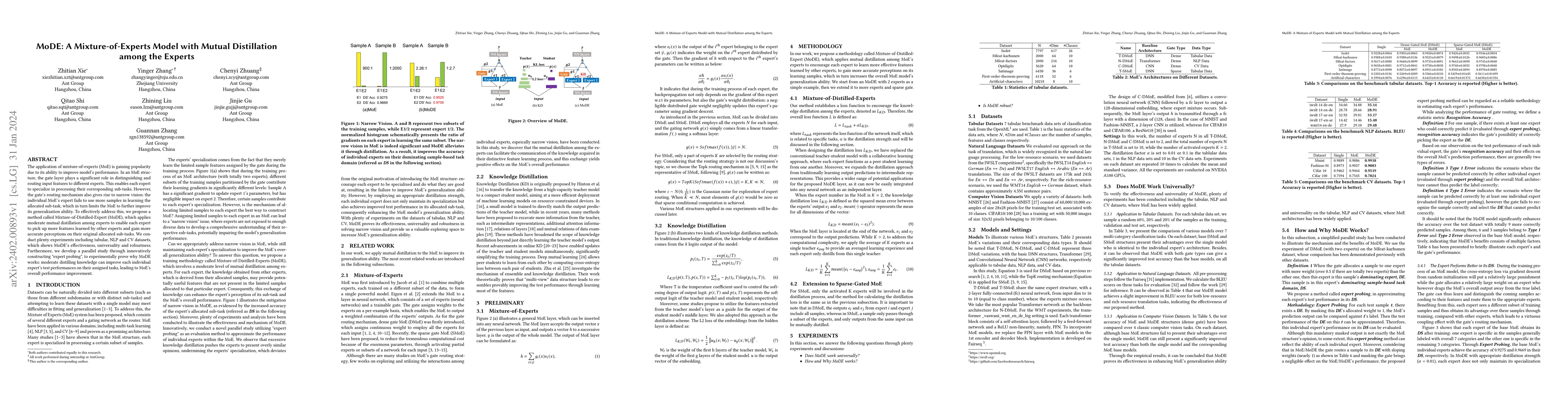 Thumbnail for MoDE: A Mixture-of-Experts Model with Mutual Distillation among the
  Experts