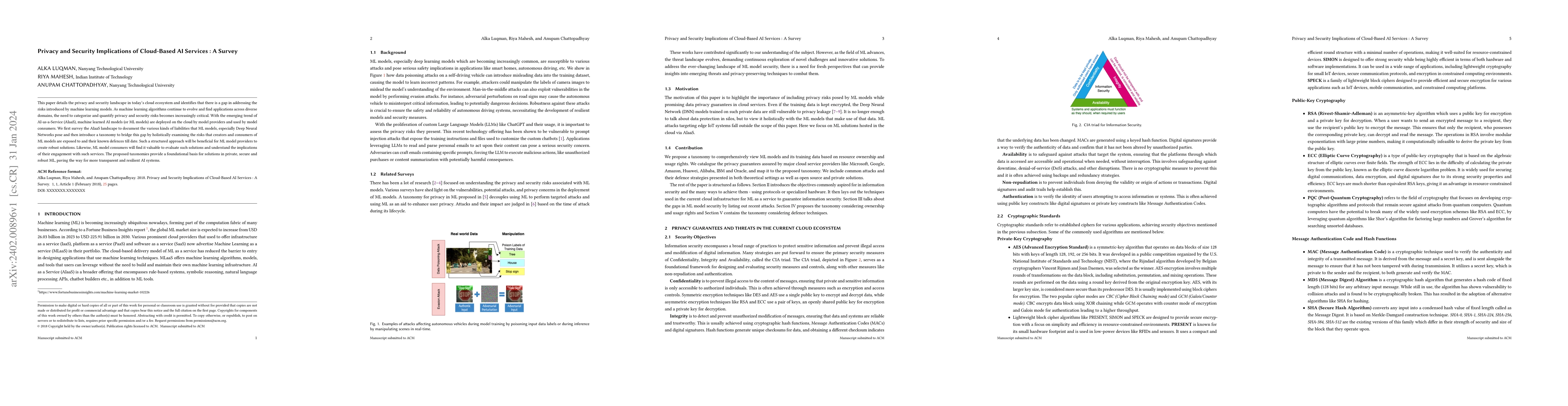 Thumbnail for Privacy and Security Implications of Cloud-Based AI Services : A Survey