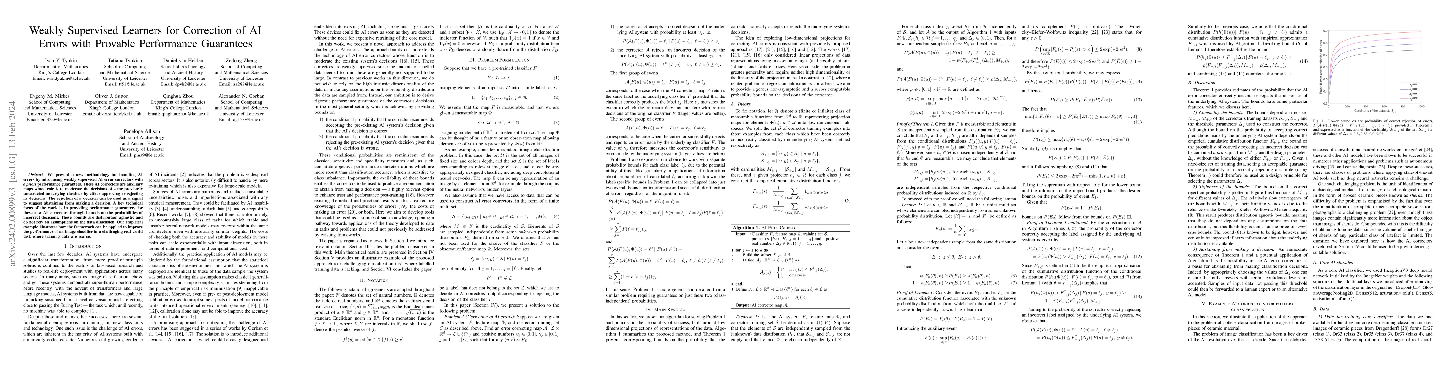Thumbnail for Weakly Supervised Learners for Correction of AI Errors with Provable
  Performance Guarantees