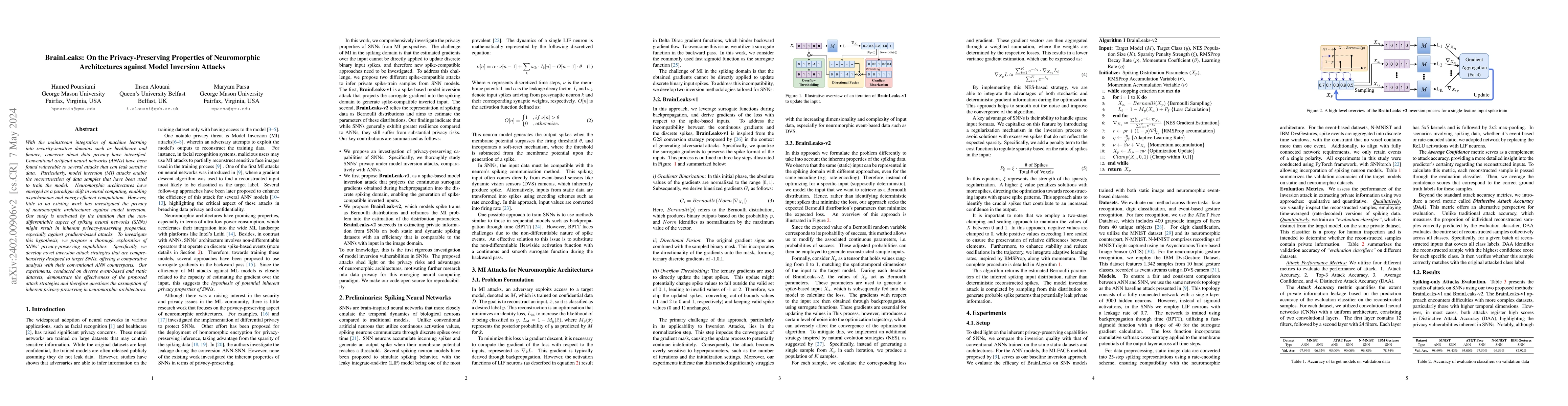Thumbnail for BrainLeaks: On the Privacy-Preserving Properties of Neuromorphic
  Architectures against Model Inversion Attacks
