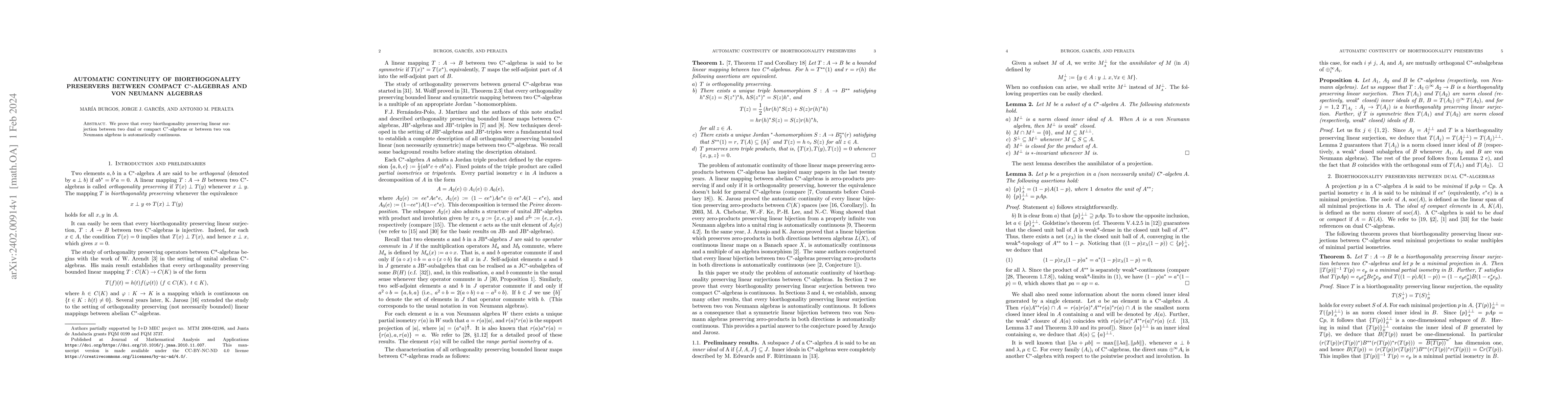Thumbnail for Automatic continuity of biorthogonality preservers between compact
  C$^*$-algebras and von Neumann algebras