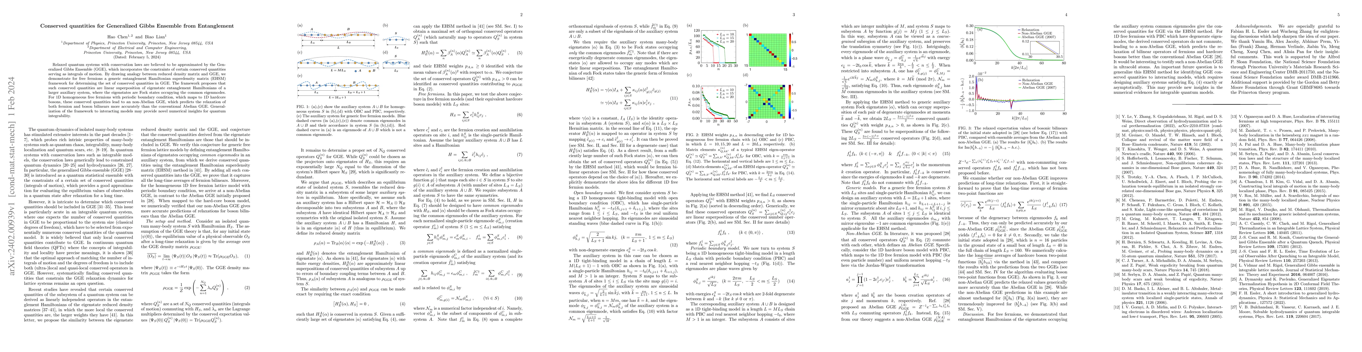 Thumbnail for Conserved quantities for Generalized Gibbs Ensemble from Entanglement