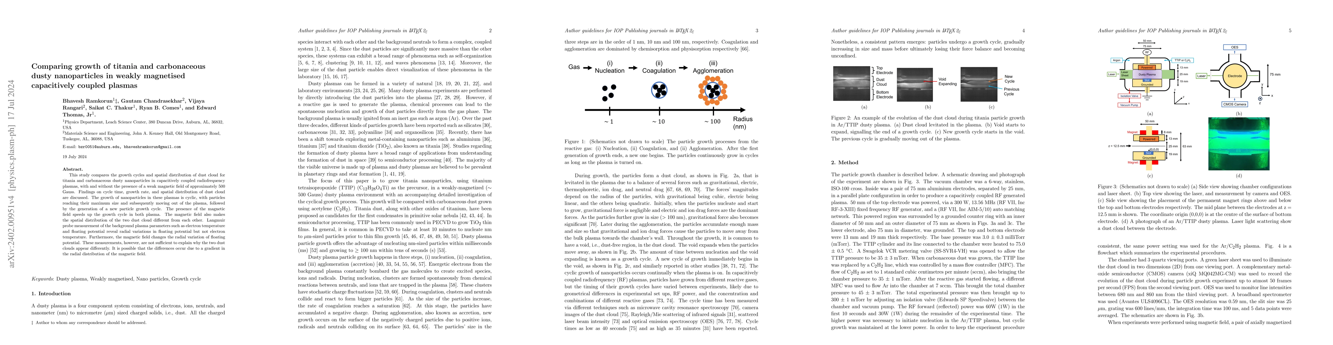 Thumbnail for Comparing growth of titania and carbonaceous dusty nanoparticles in
  weakly magnetised capacitively coupled plasmas