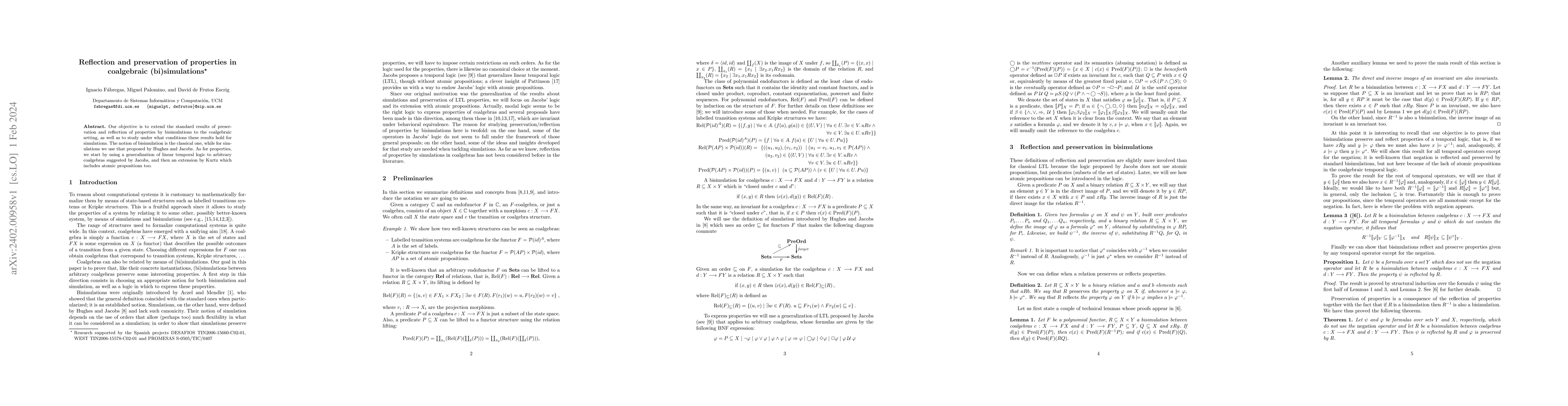 Thumbnail for Reflection and Preservation of Properties in Coalgebraic (bi)Simulations