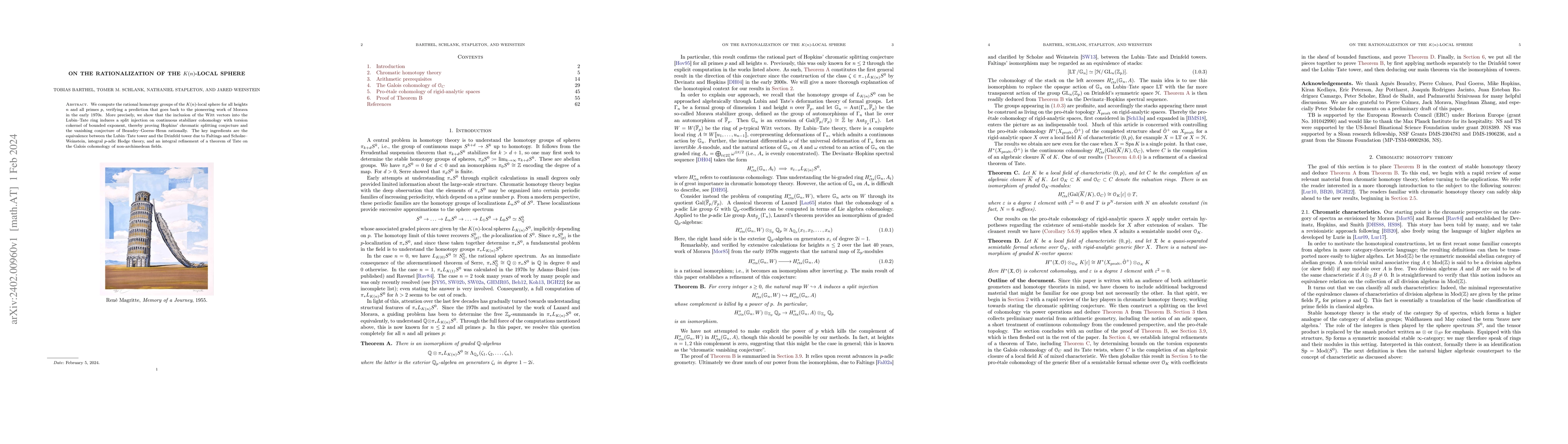 Thumbnail for On the rationalization of the $K(n)$-local sphere