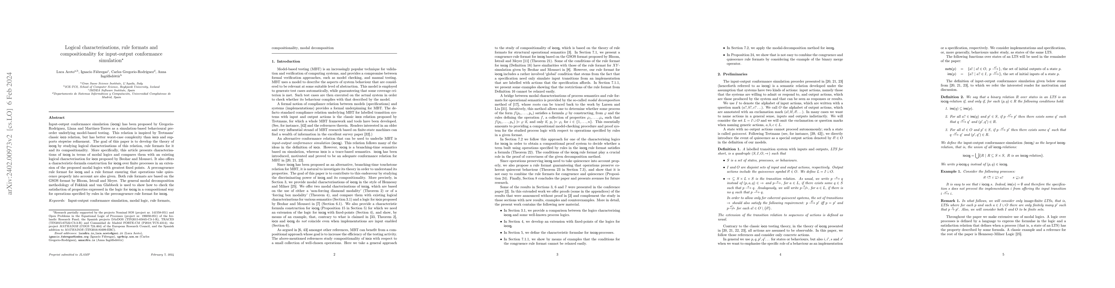 Thumbnail for Logical characterisations, rule formats and compositionality for
  input-output conformance simulation