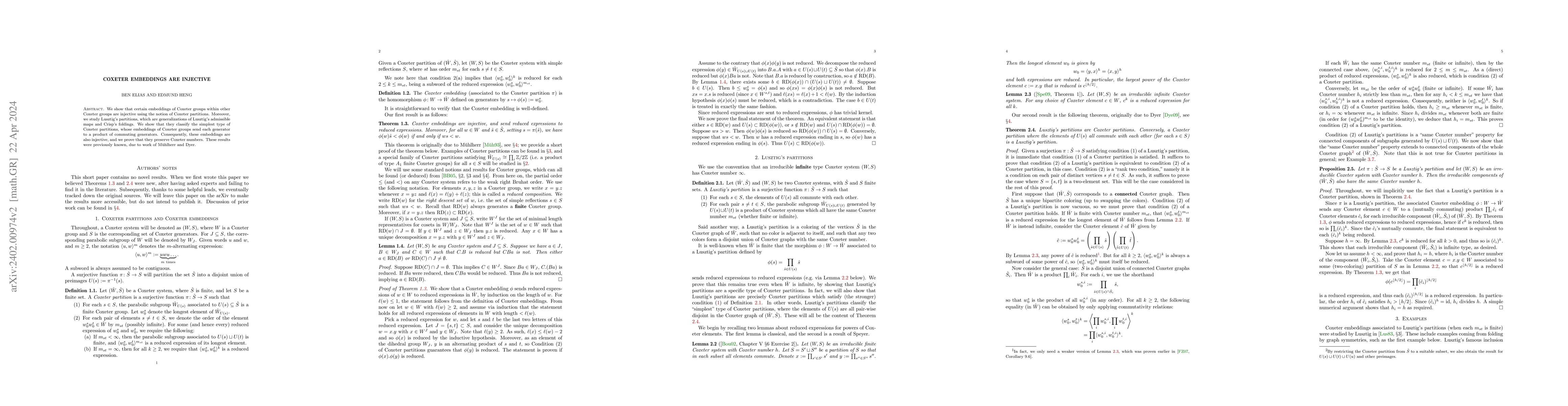 Thumbnail for Coxeter embeddings are injective