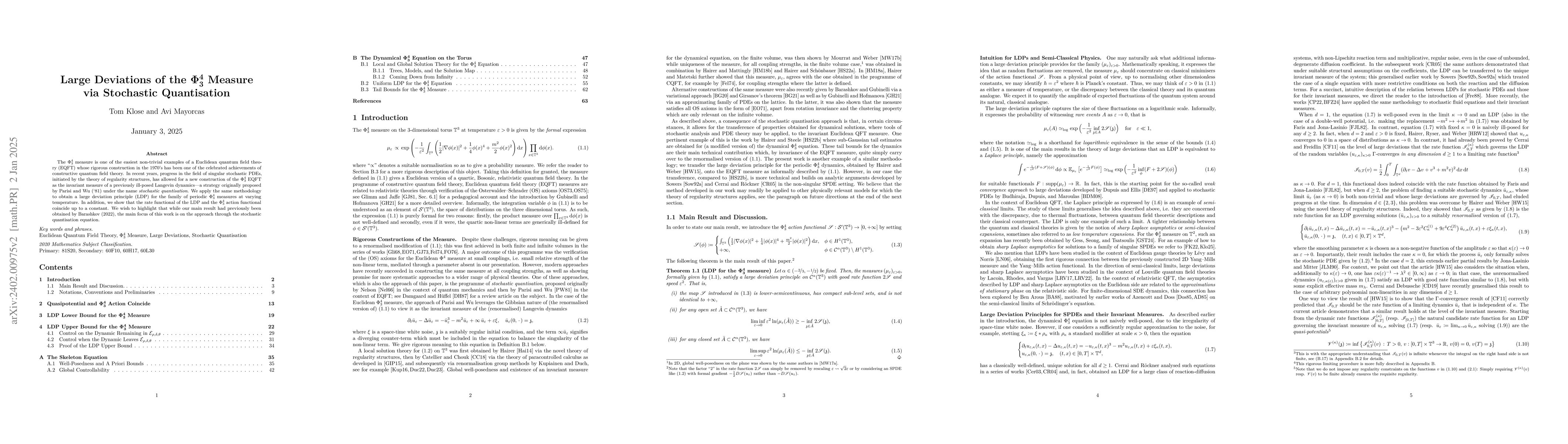 Thumbnail for Large Deviations of the $\Phi^4_3$ Measure via Stochastic Quantisation