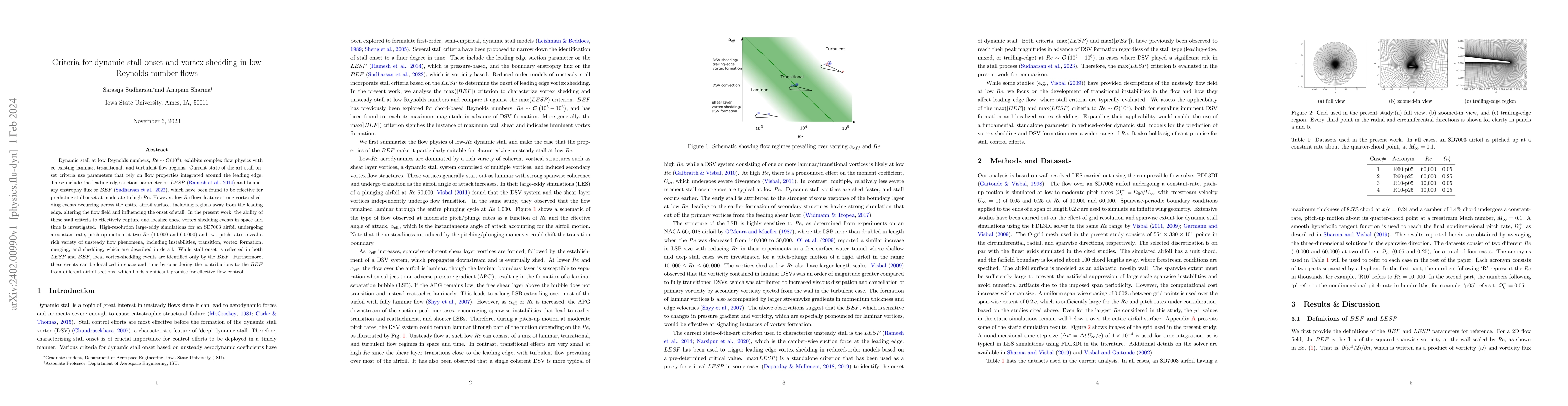 Thumbnail for Criteria for dynamic stall onset and vortex shedding in low Reynolds
  number flows