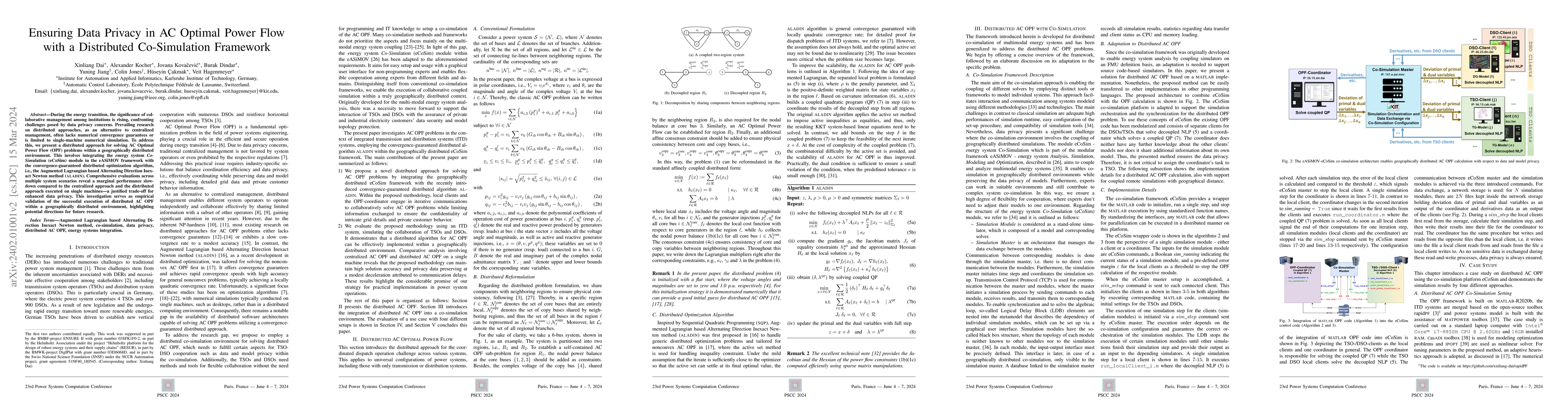 Thumbnail for Ensuring Data Privacy in AC Optimal Power Flow with a Distributed
  Co-Simulation Framework