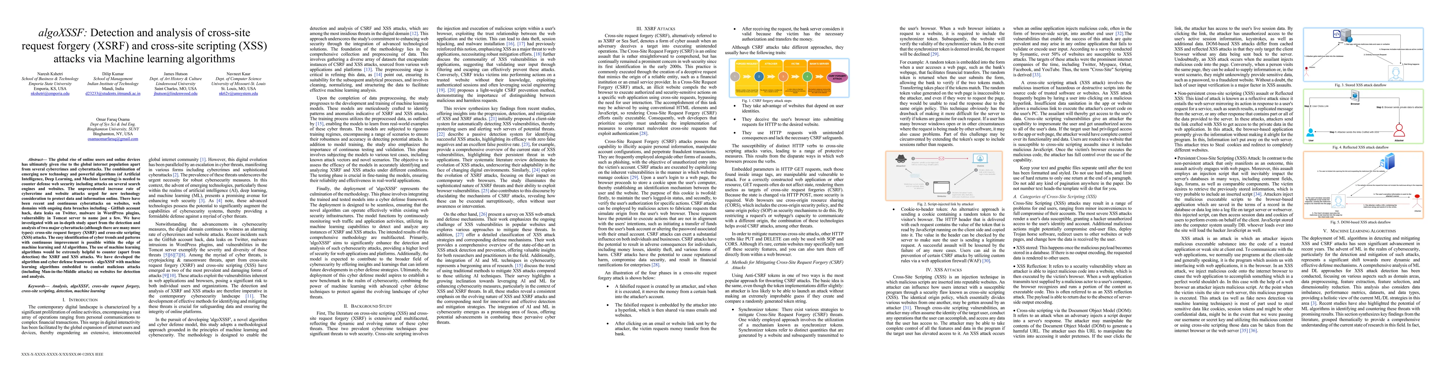 Thumbnail for algoXSSF: Detection and analysis of cross-site request forgery (XSRF)
  and cross-site scripting (XSS) attacks via Machine learning algorithms