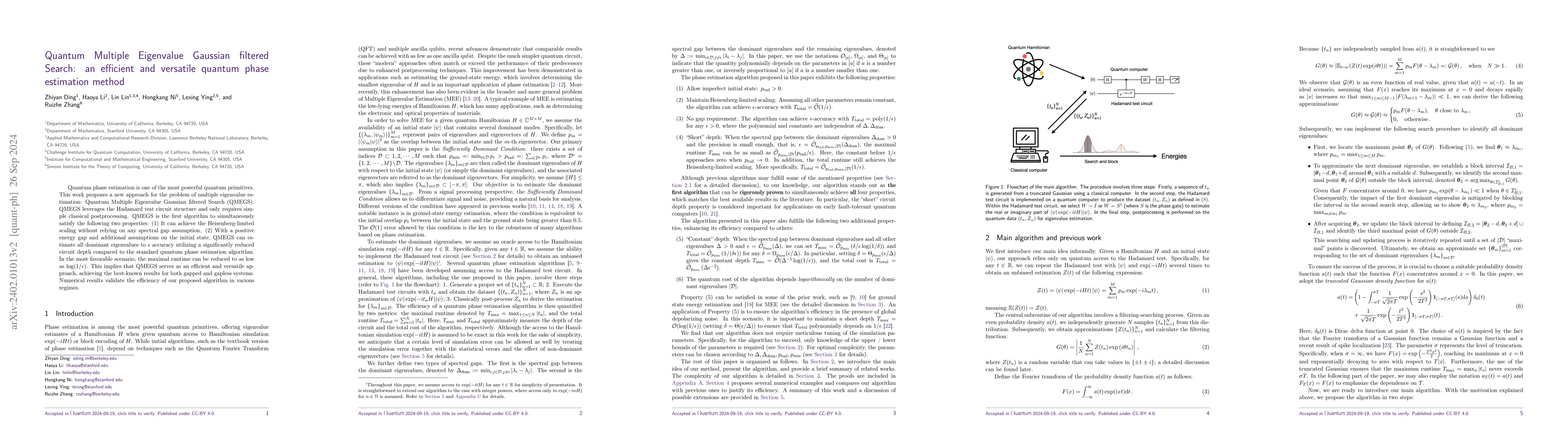 Thumbnail for Quantum Multiple Eigenvalue Gaussian filtered Search: an efficient and
  versatile quantum phase estimation method