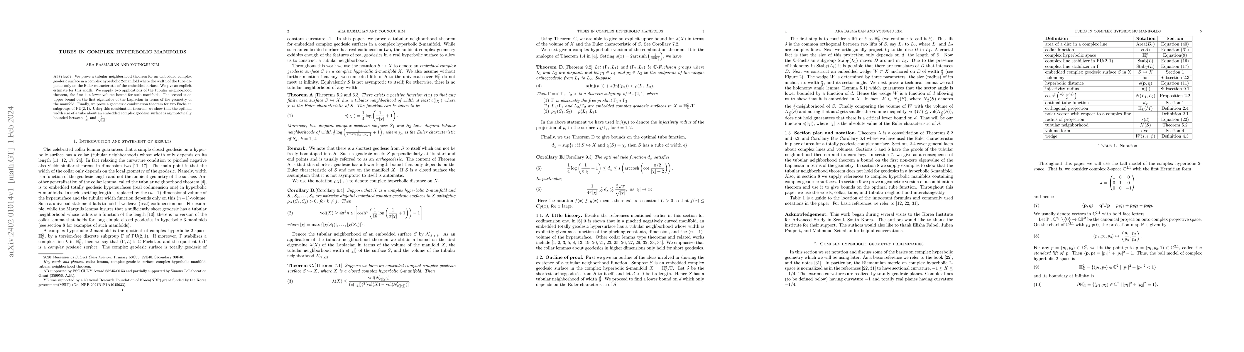 Thumbnail for Tubes in Complex Hyperbolic Manifolds