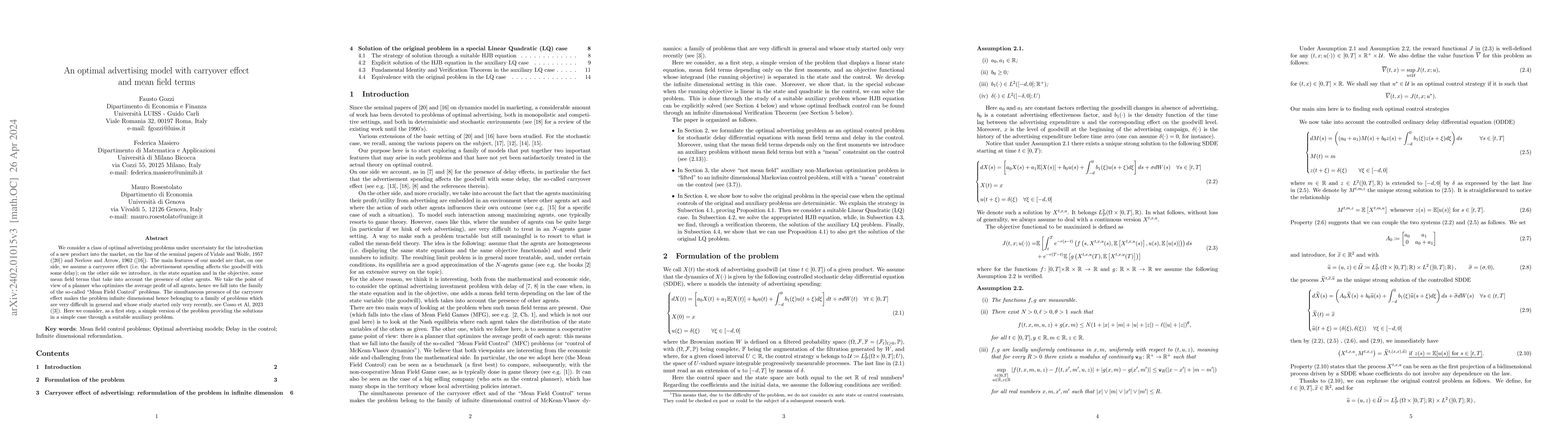Thumbnail for An optimal advertising model with carryover effect and mean field terms