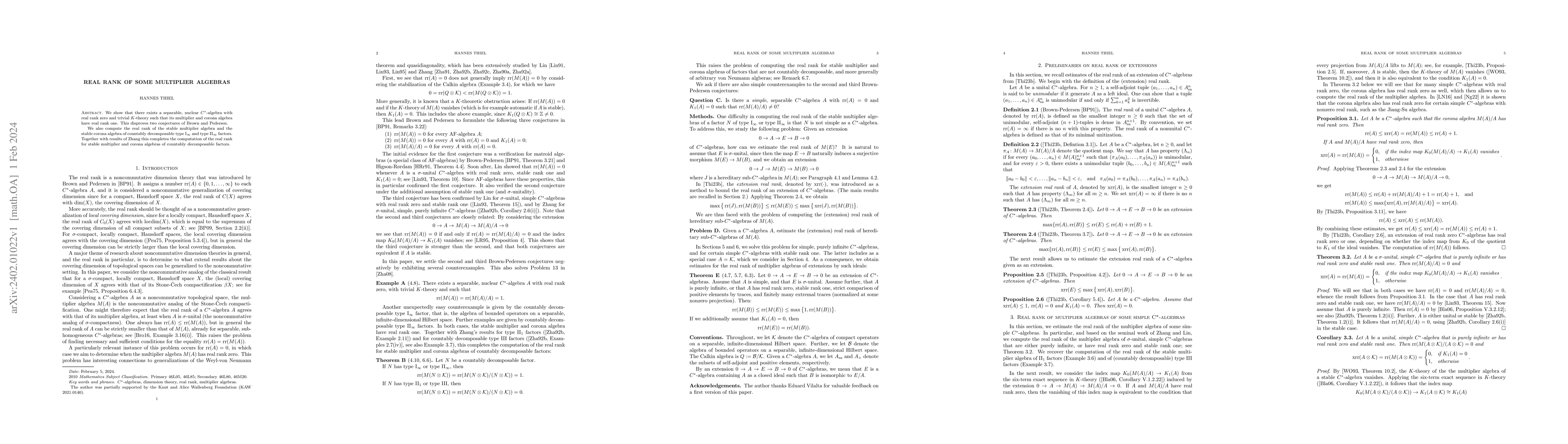 Thumbnail for Real rank of some multiplier algebras
