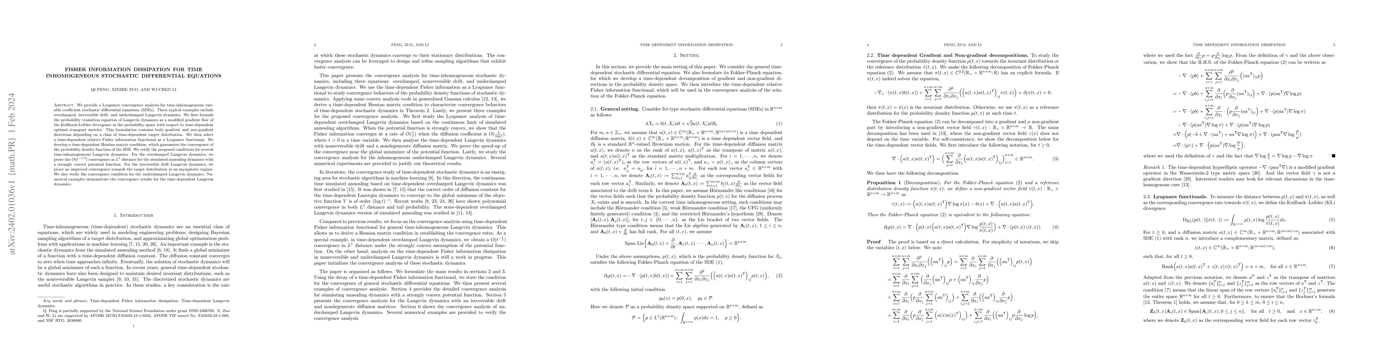 Thumbnail for Fisher information dissipation for time inhomogeneous stochastic
  differential equations