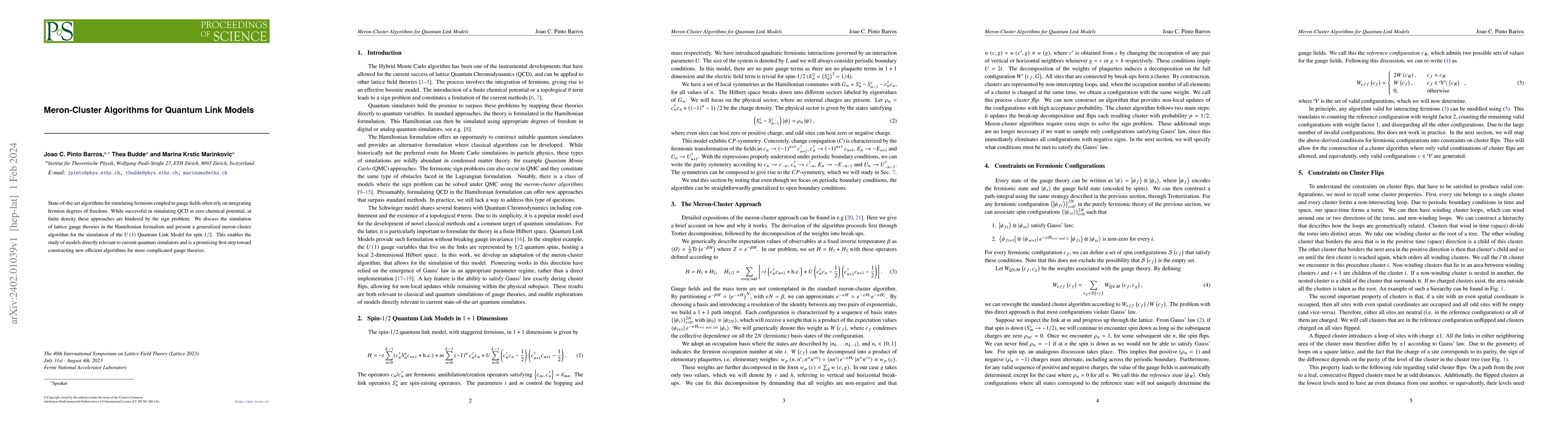 Thumbnail for Meron-Cluster Algorithms for Quantum Link Models